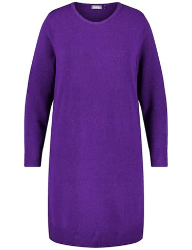 Samoon Damen Knielanges Strickkleid Langarm, Ärmelbündchen unifarben kniebedeckend Magic Purple 50 im Sale